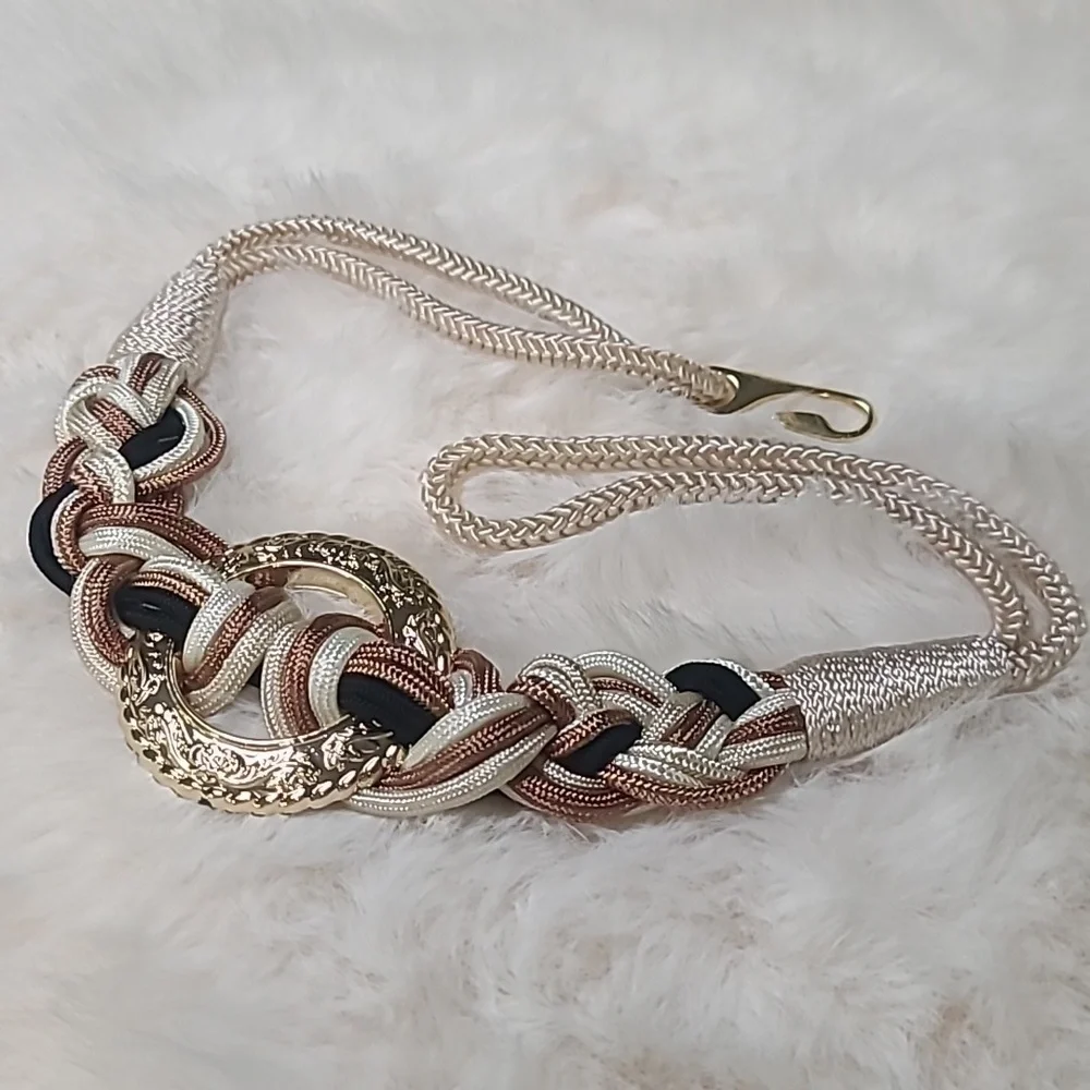 Vintage Braided Satin Rope Belt with Gold Accent